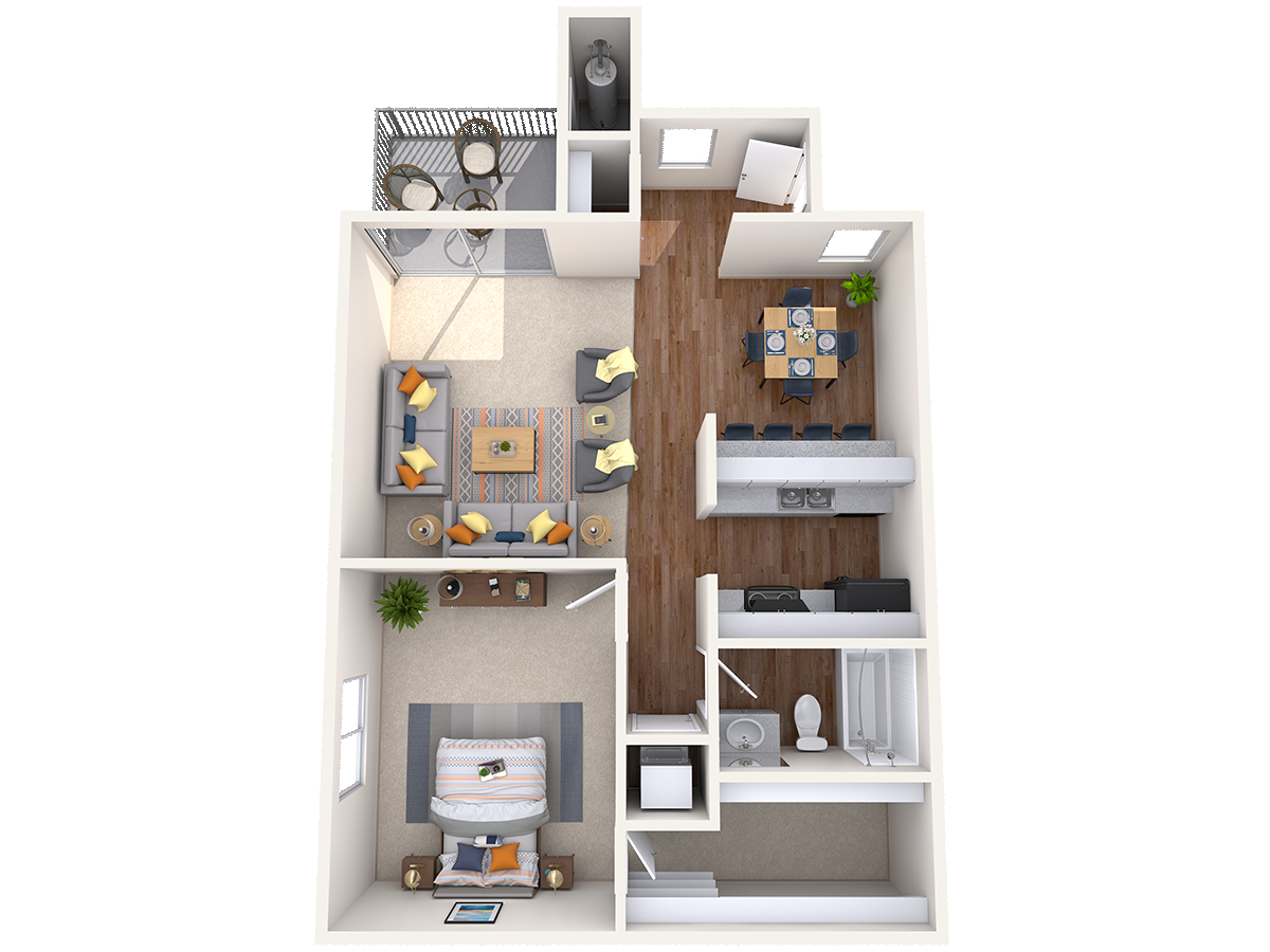 Floor plan for 1 bed, 1 bath, 780 sqft